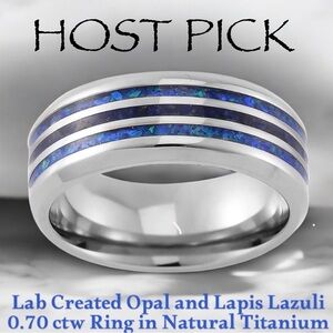 🔥HOST PICK🔥UNISEX Lab Created Opal & Lapis Lazuli 0.70 ctw Natural Titanium Ring